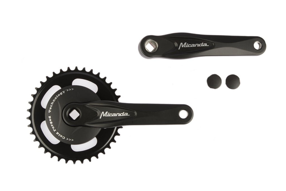 Miranda crankstel Alfa 1 38T, cranklengte 170mm. zwart, aluminium, spieloos. ontmoette schijf