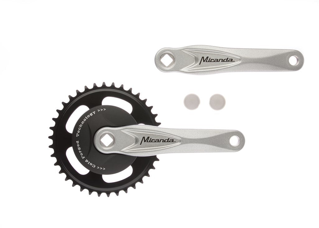 Miranda crankstel ALFA 1 38T, cranklengte 170mm.zilver, aluminium, spieloos. ontmoette schijf