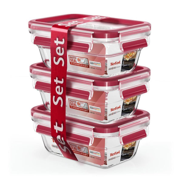 Tefal masterseal glass set a 3 x 450 ml rechthoekig