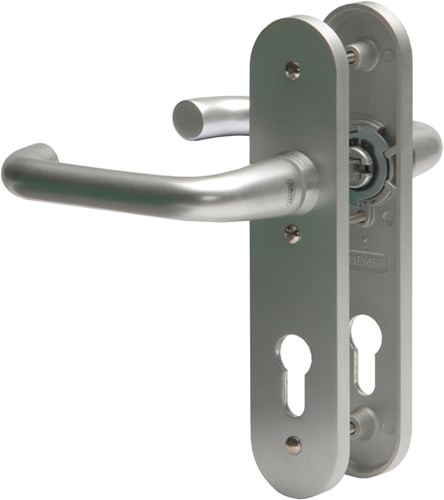 Nemef 3253 s beslag kortschild afgerond | d kruk-kruk | beslagset | geveerd | krukstift 8mm | f1 aluminium | ke55-ke55 - 9325319550