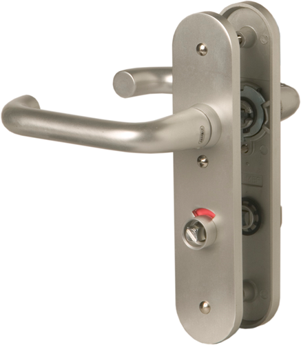 Nemef 3253 wc rs beslag kortschild afgerond | d kruk-kruk | beslagset | geveerd | krukstift 8mm | f1 aluminium | wc63 | draairichting rechts - 9325322631