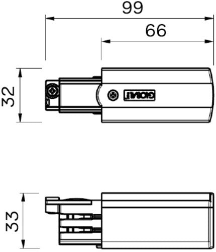 Nordic aansluitstuk tbv. rail wit rechts 3-fase 5050020
