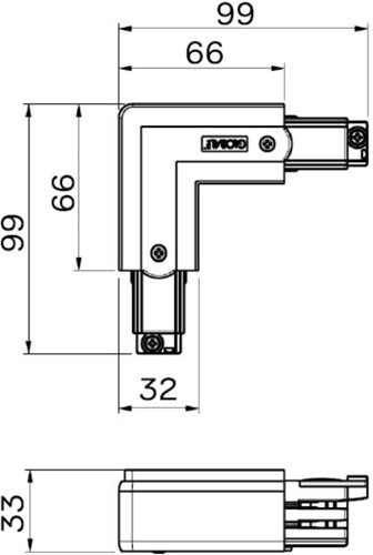 Nordic hoekstuk vast 90gr. tbv. rail alu rechts 5050041