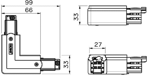 Nordic hoekstuk vast 90gr. tbv. rail linkszwart 5050032