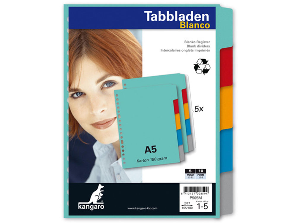 Kangaro tabblad a5 blanco karton 180 grams assorti 17-gaats 5-delig karton