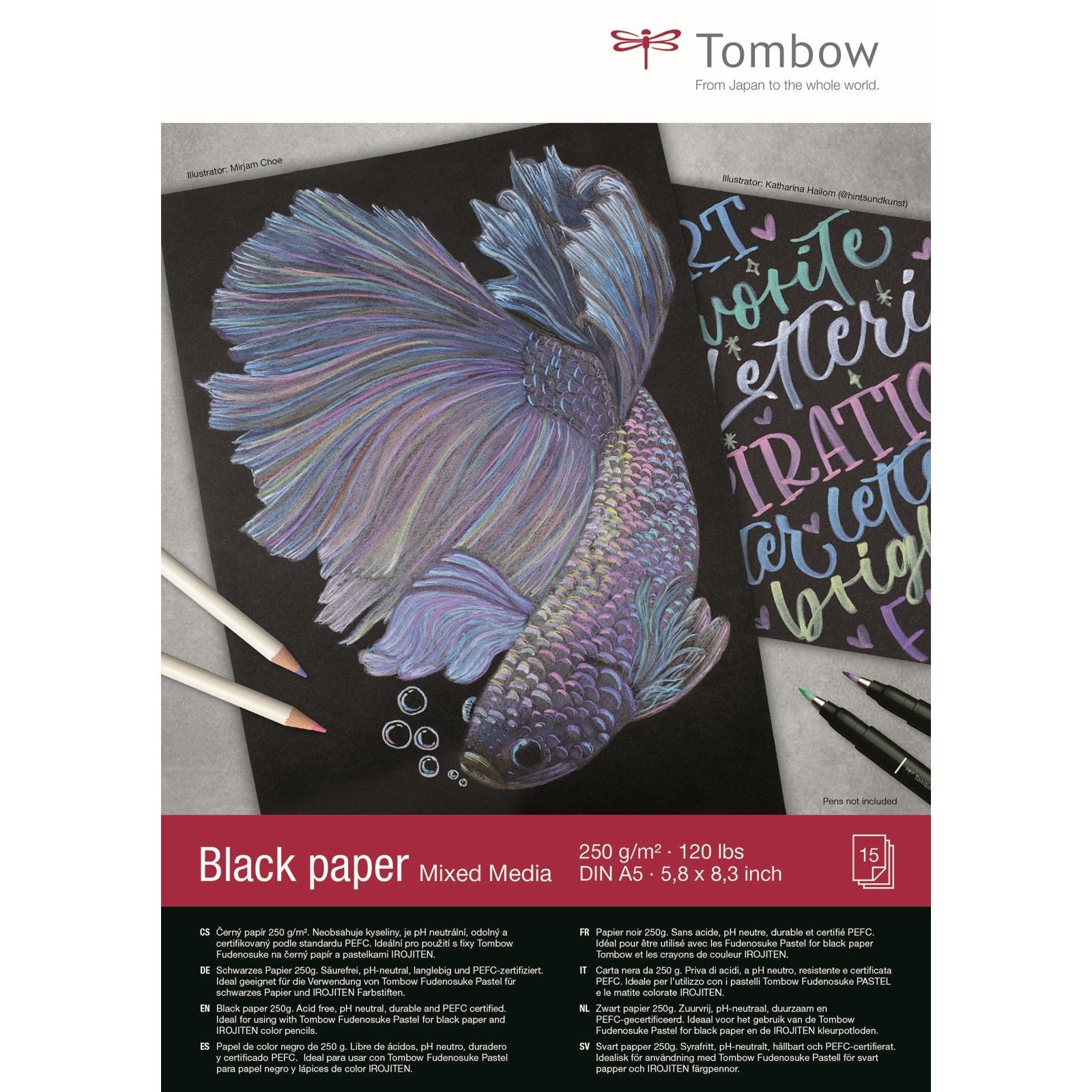 Tombow • black paper din a5 (14,8 x 21 cm), 15 sheets, 250 g m² (120 lbs), black