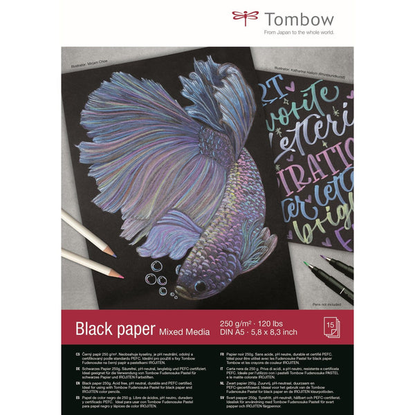 Tombow • black paper din a5 (14,8 x 21 cm), 15 sheets, 250 g m² (120 lbs), black