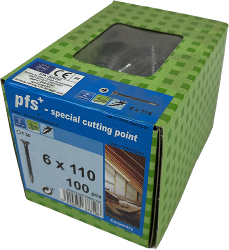 Pgb-europe pfs+ | spaanplaatschroef pfs+ vzk-t ø 6x110 zn | 100 st - pfwvtg001006001103