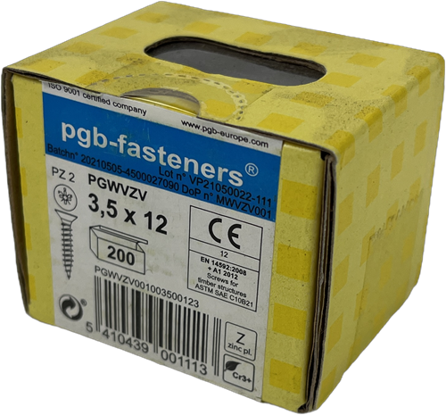 Pgb-europe pgb-fasteners | spaanplaatschroef vk-z ø 3,5x12 zn | 200 st - pgwvzv001003500123