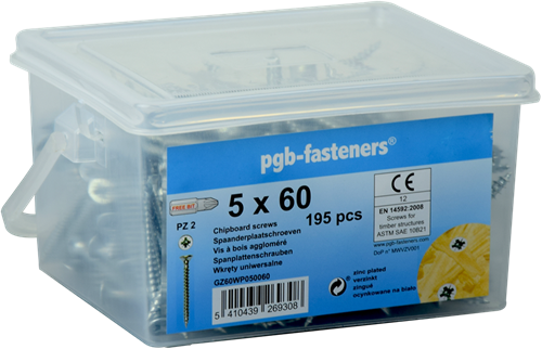 Pgb-europe pgb-fasteners | spaanplaatschroefvzk ø 4x50 zn emmer 385 | 385 st gz60wp040050