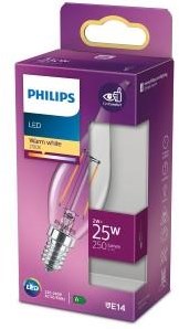 Philips led tipkaars e14 2-25w 2700k filament helder blister - 5100554