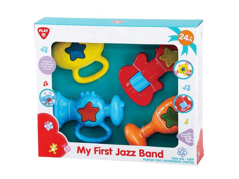 Playgo kleurrijke muziekinstrumenten 4 stuks in doos.