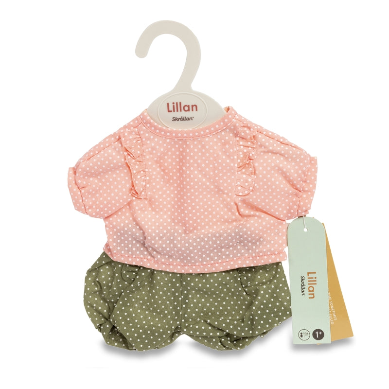 Skrallan poppenkleding setje polkadot (36-40cm)