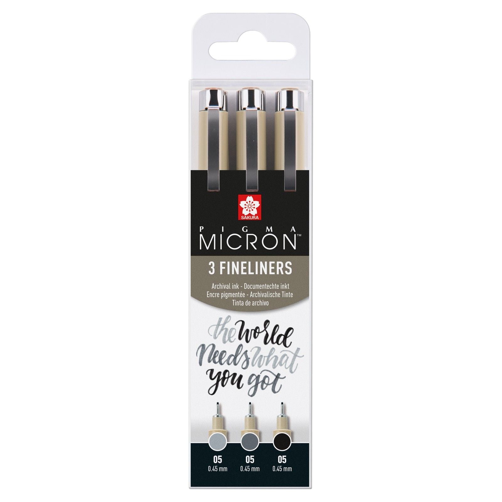 Sakura pigma micron 05 finelinerset, 3 pennen, zwartgrijs