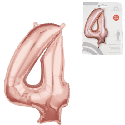 Amscan folie ballon cijfer 4 rosé goudkleurig 66 cm | 40 stuks