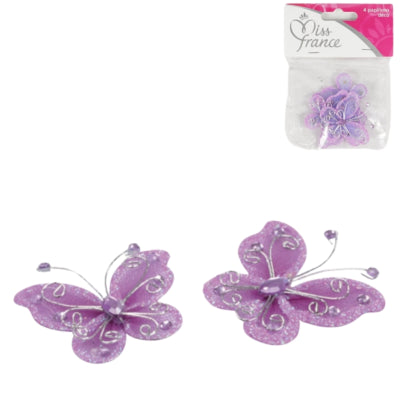 Decoratieve vlinder paars 4 cm set van 4 | 24 stuks
