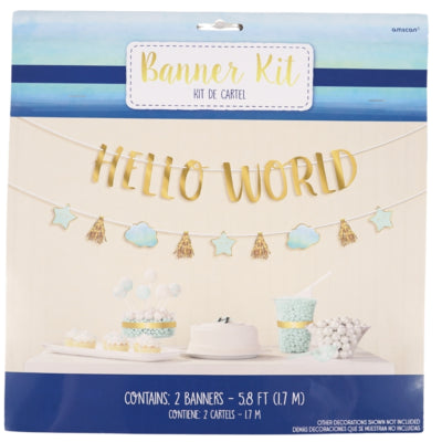Amscan letterslinger baby boy hello world blauw goudkleurig 170 cm | 12 stuks