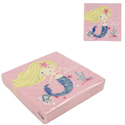 Amscan servetten be a mermaid 25 x 25 cm 3-laags roze 20 stuks | 24 stuks