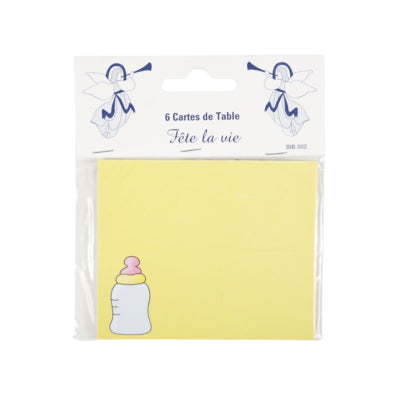 Tafelkaartjes babyfles geel 10 cm 6 stuks | 24 stuks