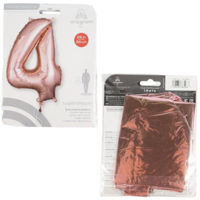 Amscan folie ballon cijfer 4 rosé goudkleurig 66 cm | 40 stuks