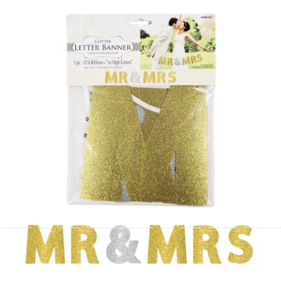 Amscan letterslinger mr mrs goud- zilverkleurig 365 cm | 24 stuks