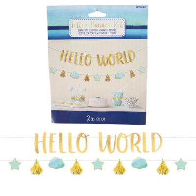 Amscan letterslinger baby boy hello world blauw goudkleurig 170 cm | 12 stuks