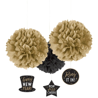 Amscan decoratie hanger happy new year pompom 40,6 cm set van 3 | 24 stuks