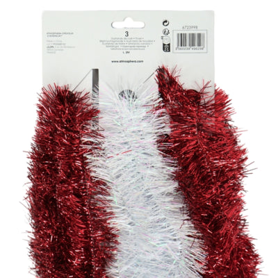 Folie slinger wit rood 200 cm set van 3 | 24 stuks