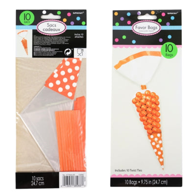 Ty par puntzak met sluiting transparant oranje 24,7 cm set van 10 | 48 stuks