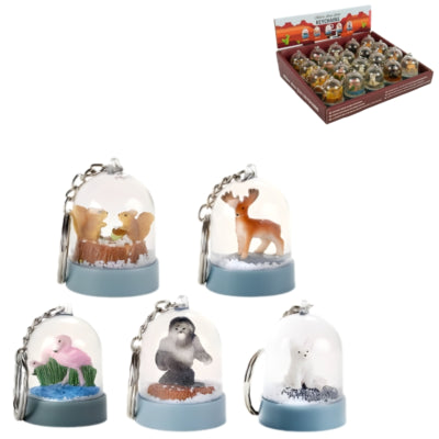 Kikkerland sleutelhanger sneeuwbol dieren 5 cm 5 assorti b-keus | 20 stuks