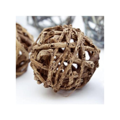 Decoratie rieten ballen bruin 6 cm 6 stuks | 18 stuks