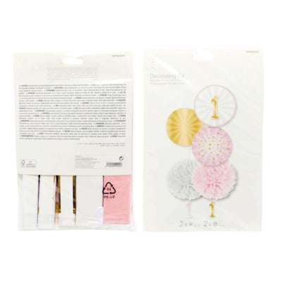 Amscan decoratieset 1e verjaardag papier roze 5-delig | 12 stuks