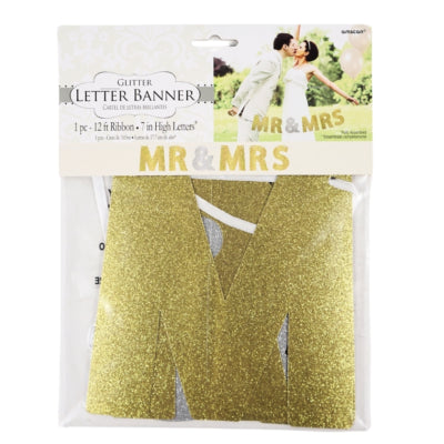 Amscan letterslinger mr mrs goud- zilverkleurig 365 cm | 24 stuks
