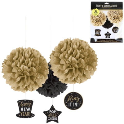 Amscan decoratie hanger happy new year pompom 40,6 cm set van 3 | 24 stuks