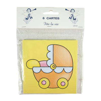 Geboortekaarten kinderwagen geel 12 cm 6 stuks | 48 stuks