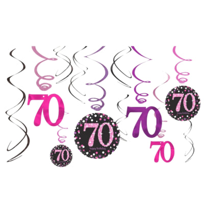 Amscan spiraal hanger happy birthday 70 jaar 61 cm set van 12 | 48 stuks