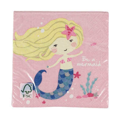 Amscan servetten be a mermaid 25 x 25 cm 3-laags roze 20 stuks | 24 stuks