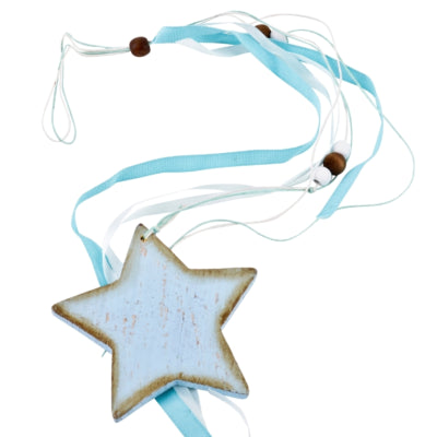 Hanger guirlande ster hout blauw 60 cm | 24 stuks