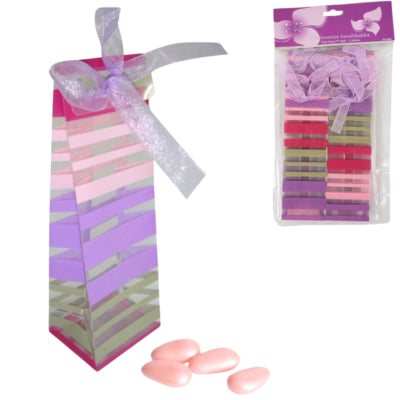 Geschenktas gestreept paars 15 cm 6 stuks | 24 stuks