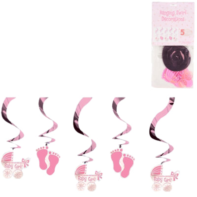 Amscan spiraal hanger baby girl folie 61 cm set van 5 | 24 stuks