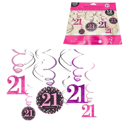 Amscan spiraal hanger happy birthday 21 jaar 61 cm set van 12 | 48 stuks