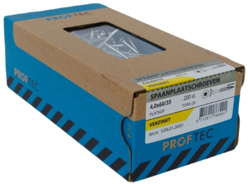 Proftec spaanplaatschroef vz pk +snijpunt torx tx20 (+bit) 4.0x60 36 | 200 stuks - 5206.01.26001