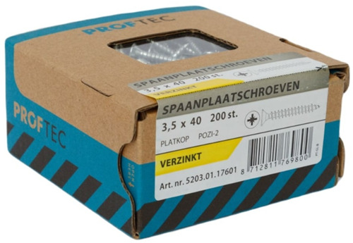 Proftec spaanplaatschroef vz pk pz2 3.5x40 | 200 stuks - 5203.01.17601