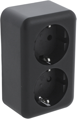Q-link dubbel stopcontact – wandcontactdoos met kinderbeveiliging – opbouw – geaard - zwart