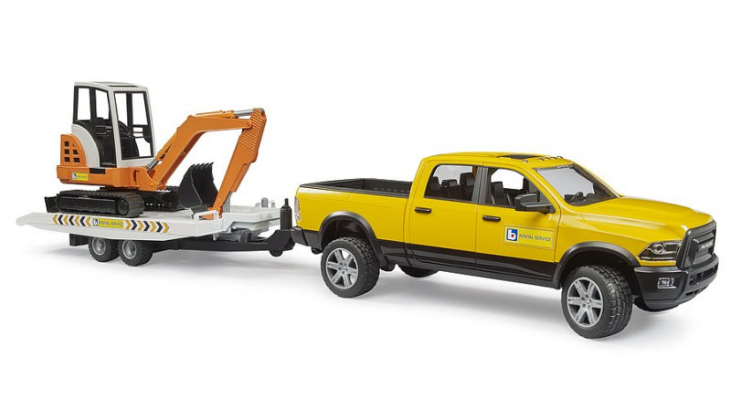 Bruder auto ram 2500 power wagen verhuurservice met aanhangwagen en minibagger