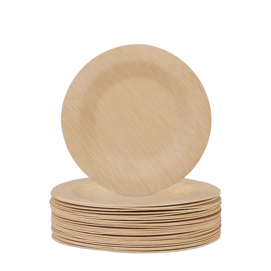 Pic relaxdays wegwerpborden bamboe rond ø23cm 25 stuks