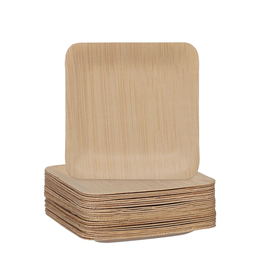Pic relaxdays wegwerpbordjes bamboe vierkant 8,5x8,5cm 25 stuks