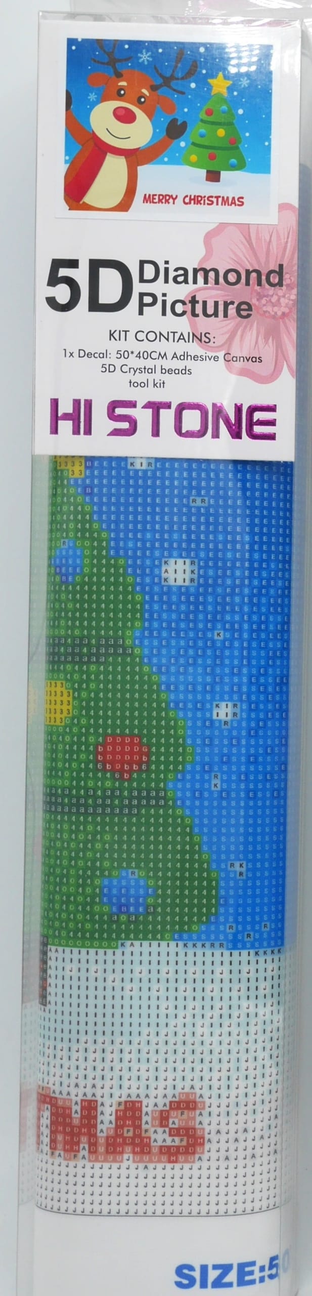 Jonotoys diamant schilderij - vrolijk kerstfeest rendier en boom - 40x50 cm