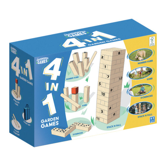 4-in-1 Houten Tuinspellen Kubb Domino Jenga