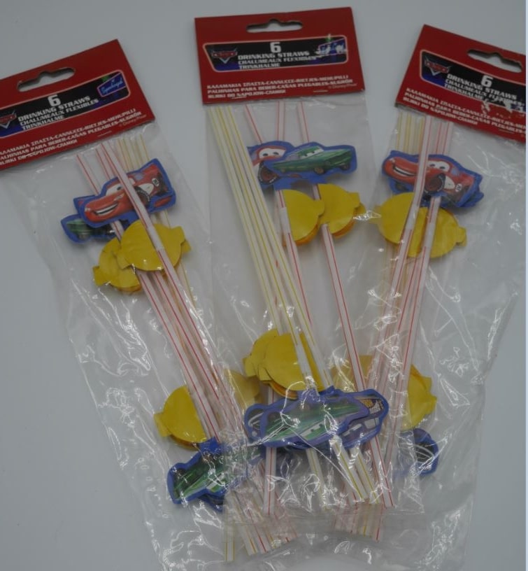 Van der doelen auto's rietjes met waaier 18 stuks, leuk voor op elk feestje